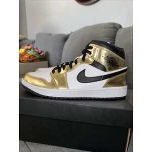 Nike Air Jordan 1 Mid SE‎ Metallic Gold DC1419-700 Black White Men's Sz 12 New